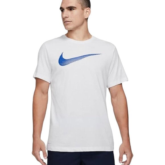 Nike Dri-Fit White Tee Royal Blue Swoosh Logo, XL - Picture 1 of 6